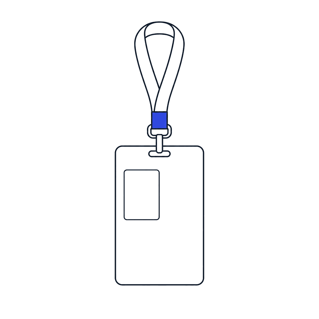 Dessin au trait d’un badge d’accès sur son cordon